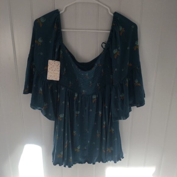 NWT. Free People Lana Off The Shoulder Floral Top. Size S. - Picture 2 of 6